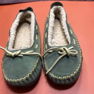 Green Suede Moccasin Slippers
